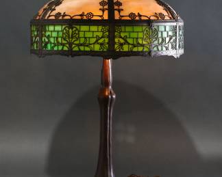 Antique Bronze Cast Metal Slag Table Lamp Green White	26x18in diameter	124077
