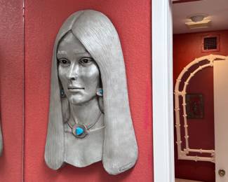 Philip Vickers Native American Woman Relief Wall Sculpture Southwest Resin	26x17x4in	113071
