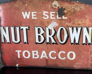 Antique Nut Brown Tobacco Double Sided Porcelain Flange Sign Enamel Advertising	13.5x17.75x1.75in Gauge: 2.5mm	124030