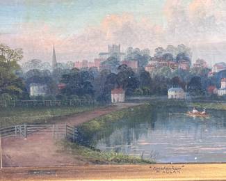 Antique Original Robert Allan Twickenham London Landscape Oil Painting R.  Framed Art	Frame: 17.5x23.5x2.25in Canvas: 11.75x17.875	124049