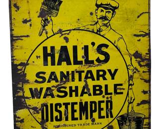 Prewar Hall's Sanitary Washable Distemper Porcelain Sign Paint Advertising Enamel	36x23.75in gauge: 2mm	124044
