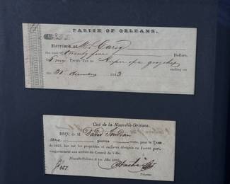 3 framed 1800s New Orleans Historical Tax Documents  Transaction Receipts Slave tax	Frame: 17x14x1in	124090