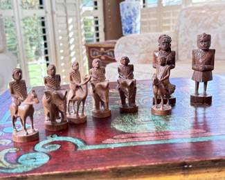 8pc Asian Hand Carved Wood Figures Chess Pieces	Tallest: 4in H	113041