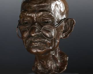 Mahatma Gandhi Bronze Bust Sculpture 1981 Martine Vaugel On Marble Base	14x9x8in	124001

