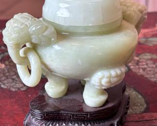 A Chinese Carved Jade Bowenite Tripod Censer with Foo Lion	6.5in H	113018

