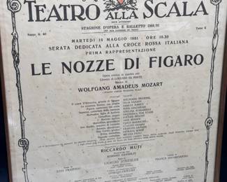 1981 Original Scala Theater Framed Poster Milan Italy Wolfgang Amadeus Mozart the Marriage of Figaro Teatro Alla Scala	Frame: 47.375x35.5inx1.5in Artwork: 38.5x26.625in	124048