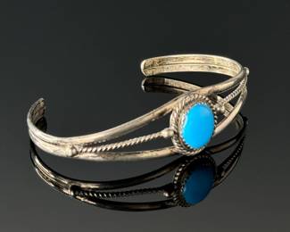 Native American Turquoise and Sterling Cuff Bracelet SZ: 6.5	Inside circumference : 6.5in  16mm wide	112020
