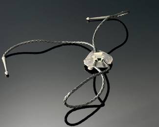 Vintage Navajo Silver & Turquoise Bolo Tie Signed Native American Pawn	36in Long Centerpiece: 2.35x2.05in	112004