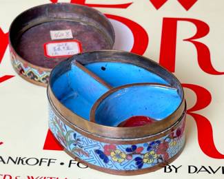 Antique Chinese Cloisonne Oval Trinket Box & Lid	1.5x2.75x3.5in	113002
