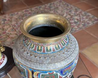 Antique Champleve Brass Enamel Vase Asian	14.5in H	113090

