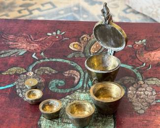 Antique Brass Traveling Pharmacy Nesting Scale Weights	2in H	113029
