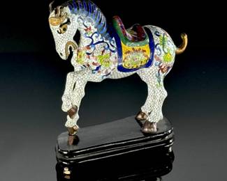 Vintage Chinese Cloisonne Tang Horse White	8in H	113093
