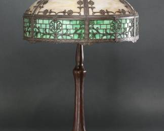 Antique Bronze Cast Metal Slag Table Lamp Green White	26x18in diameter	124077