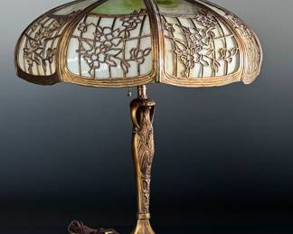 Antique Empire Flower Filigree Slag & Cast Metal Table Lamp	23.5xx20x20in	124075