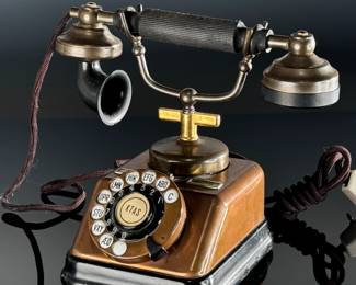 1930s Antique Danish Copper Rotary Telephone KTAS Kjobenhavns Telefon AKTIESELSKAB Phone	9x10.25x7.5in	124025