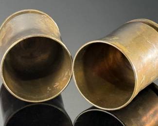 2pc WWII Japanese Naval Brass Shell Casing Trench Art Shot Glasses	2.5in H x 1.8in Diameter at top	124097
