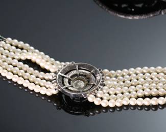 2pc Vintage Faux Pearl & Purple Rhinestone Choker Necklace & Bracelet Set	Necklace: 12in<BR>Bracelet: 7.5in	113118

