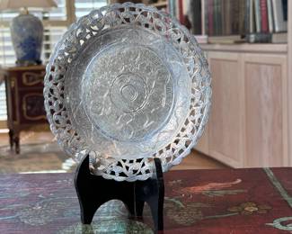 Ornate Etched Silver Plate Footed 800 silver	7in Diameter	113012
