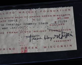 Signed Original 1952 Frank Lloyd Wright Bank Check	Check:2.5x5.8in	124003