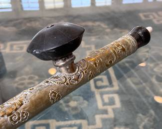 Antique Chinese Brass Clad Wood Opium Pipe	22.5 in long	113004
