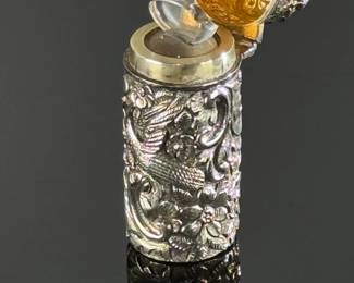 Victorian Antique Silver Scent Bottle chased with Birds  SAMPSON MORDAN & CO, LONDON  S.M.& Co Perfume	2.12in H x 0.9in	124132