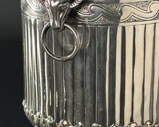Royal Irish Silver Co. Sterling Silver 925 Champagne/Wine Cooler Ice Bucket Rams Head	7.75in H x 7.6in Diameter. Total width with handles: 8.5in.	112001
