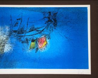 Signed Numbered  Hoi Lebadang Lithograph Collectors Guild Framed Art Litho Boat Scene	Frame: 16.75x31.75x0.5in	119001
