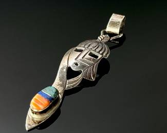 Jerry Johnson Navajo Mask Sterling Silver Multistone Inlay Pendant	54x13mm	112015
