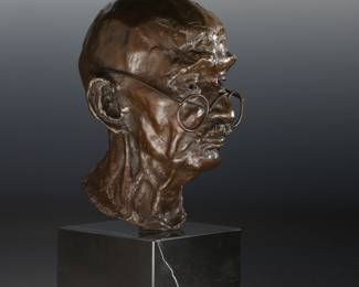 Mahatma Gandhi Bronze Bust Sculpture 1981 Martine Vaugel On Marble Base	14x9x8in	124001
