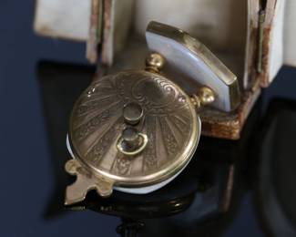 Antique Fleur de Lys De Paris Brevet Travel Clock Lenox W. Co With Case	Clock: 2.35x1.5x1.3in Case: 3.1x1.95x1.6in	124008