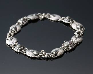 1915 Georg Jensen 830 Silver #1 Flowers & Leaf Moon Stone Necklace	13.75in Long x 0.65in W	112002
