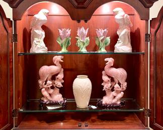 SOLD  - Lighted secretary with glass shelves 2 pieces classic and stately; $30 - Lenox masterpiece floral collection vase 