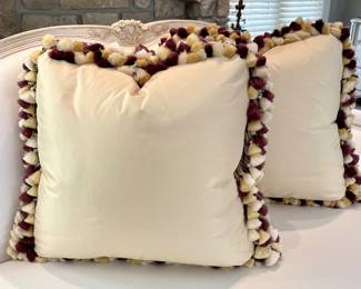 SOLD each (2 available) - custom-made, down-filled throw pillow with Pom-Pom tassel fringe - 20x20