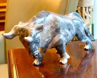SOLD - carved marble bull - 12x3x6