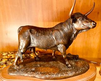SOLD - ‘Bold Vision” bronze by Billy Saathoff on rotating wooden base from Merrill Lynch - 17x10x13