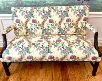 $1500 each (2 available) - custom-upholstered, hand-finished, French-inspired floral settee - 60x30x41