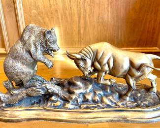 SOLD  Maitland Smith Bear and Bull sculpture - 23x7x11