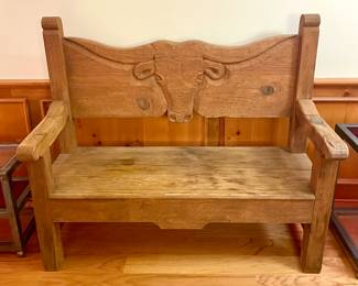 SOLD-rustic longhorn carved bench - 54x22x47
