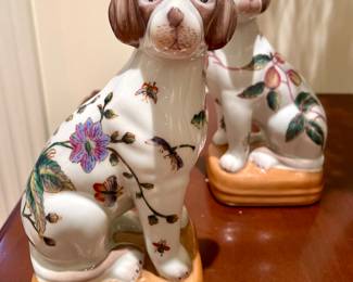 SOLD - Pair of vintage porcelain Staffordshire floral dogs 