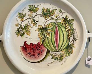 SOLD - ceramic watermelon platter with wire on back to hang - 23”d
