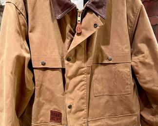 SOLD - Outback Trading Company oiled canvas field coat with leather collar and quilted lining