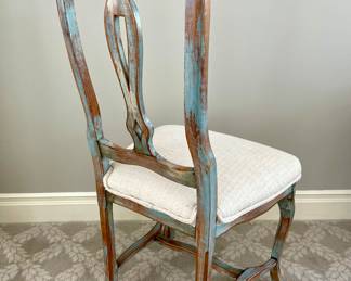 SOLD each (4 available) - upholstered dining chair by Buying and Design hand-distressed, Italian designed out of Florence, Italy - similar found online for $1000 - 20x17x40
