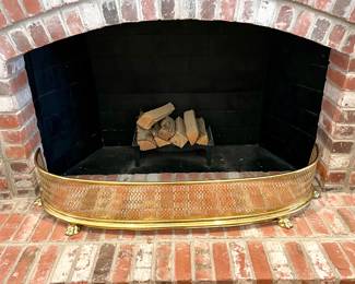 SOLD brass fireplace fender with claw feet - 48x12x9