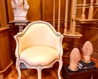 $350 - French Bergere barrel back leather with nailhead trim - hand finished - 29x25x35