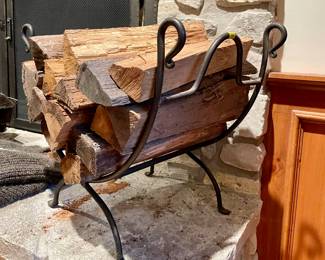 SOLD - black smithed iron log holder