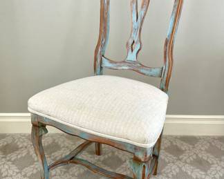 SOLD  each (4 available) - upholstered dining chair by Buying and Design hand-distressed, Italian designed out of Florence, Italy - similar found online for $1000 - 20x17x40