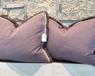 $50 each (2 available) - custom-made, down-filled lavender striped throw pillows with detailed trim - 17x13