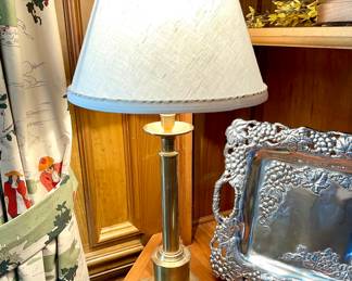 SOLD - vintage brass lamp with custom-trimmed shade - 12x27h
