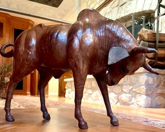 SOLD - Leather covered bull - 22x7x14