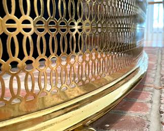 SOLD close up view - brass fireplace fender with claw feet - 48x12x9